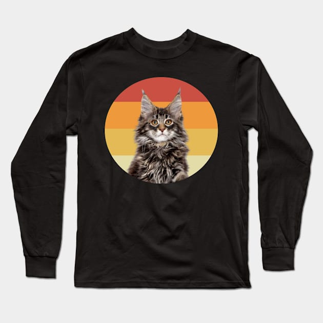 funny maine coon cat vintage retro face Long Sleeve T-Shirt by T-shirt verkaufen